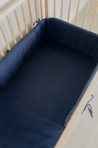 Navy Muslin Cot Bumper Cover