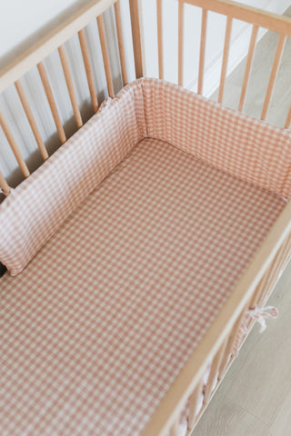 Pink Gingham Washed Cotton Cot Bumper Cover