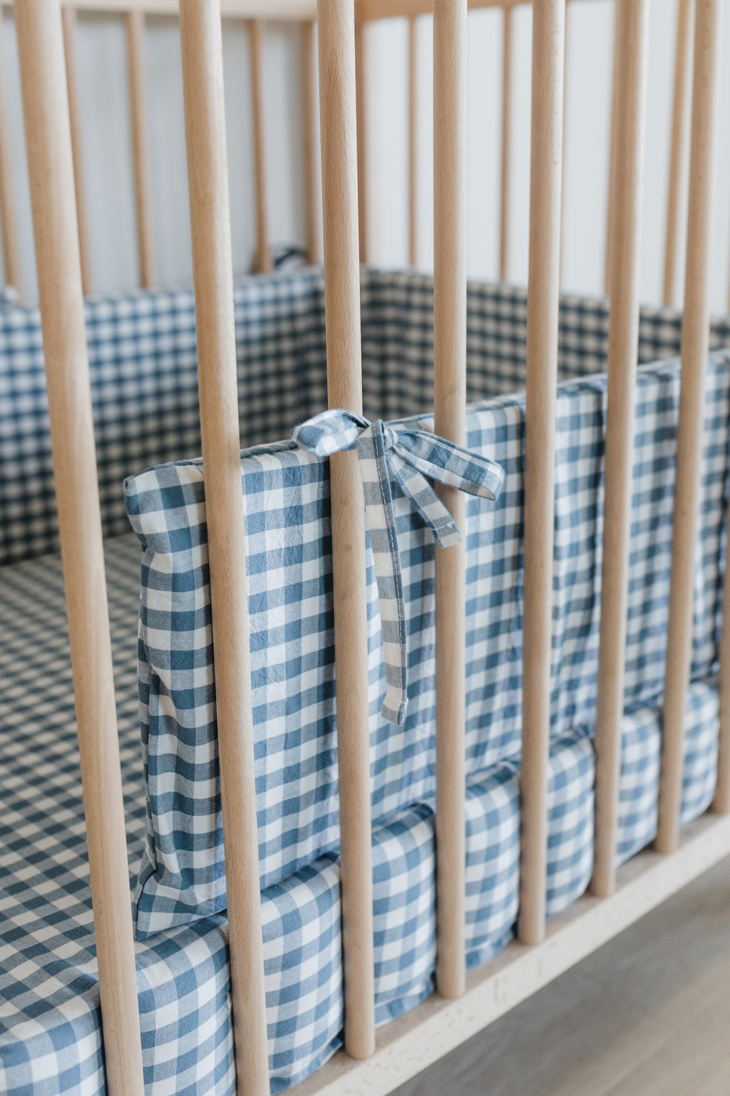 Blue Check Washed Cotton Cot Bumper Cover