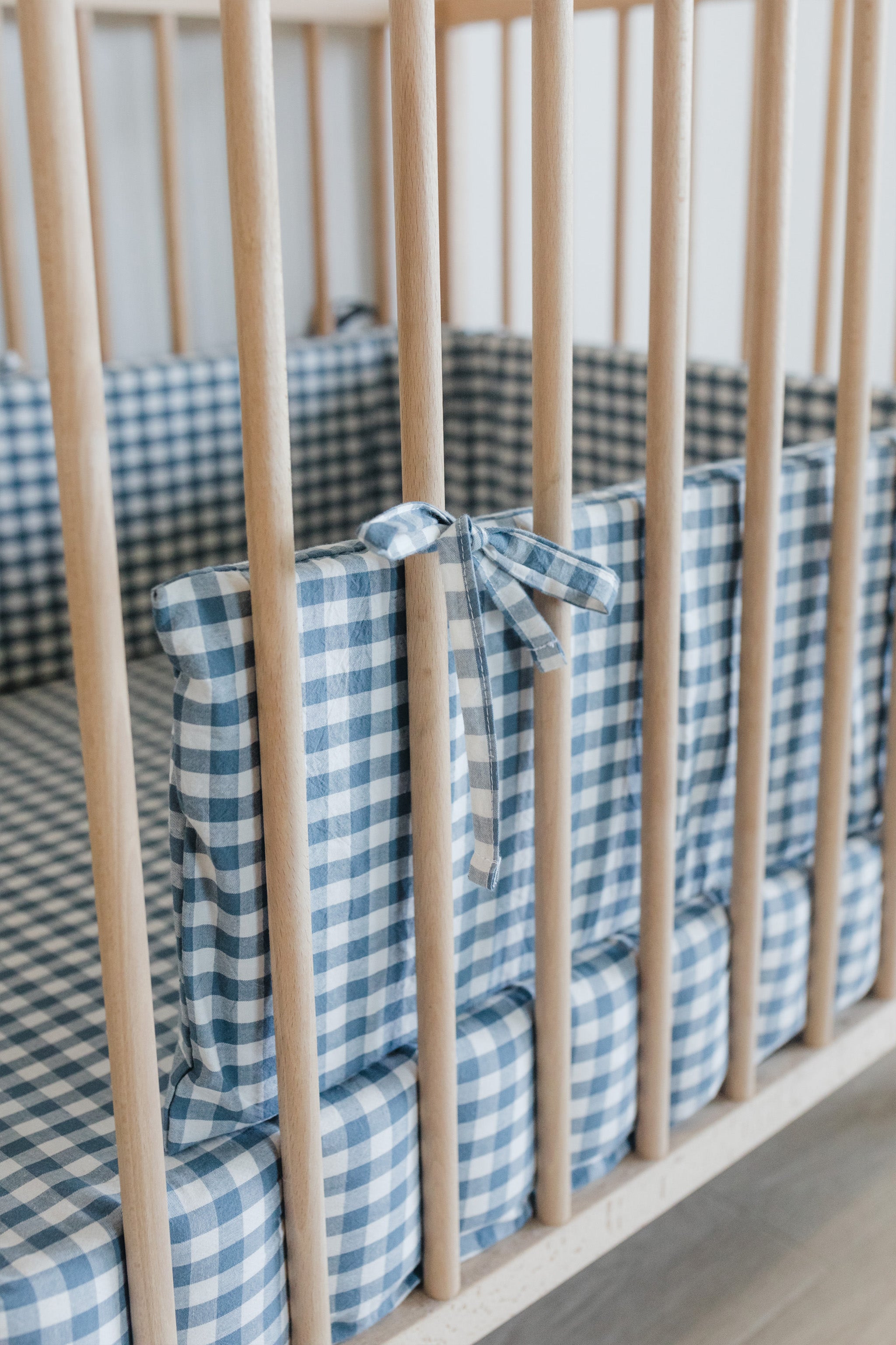 Blue Check Washed Cotton Cot Bumper Cover