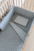 Blue Check Washed Cotton Cot Bumper Cover