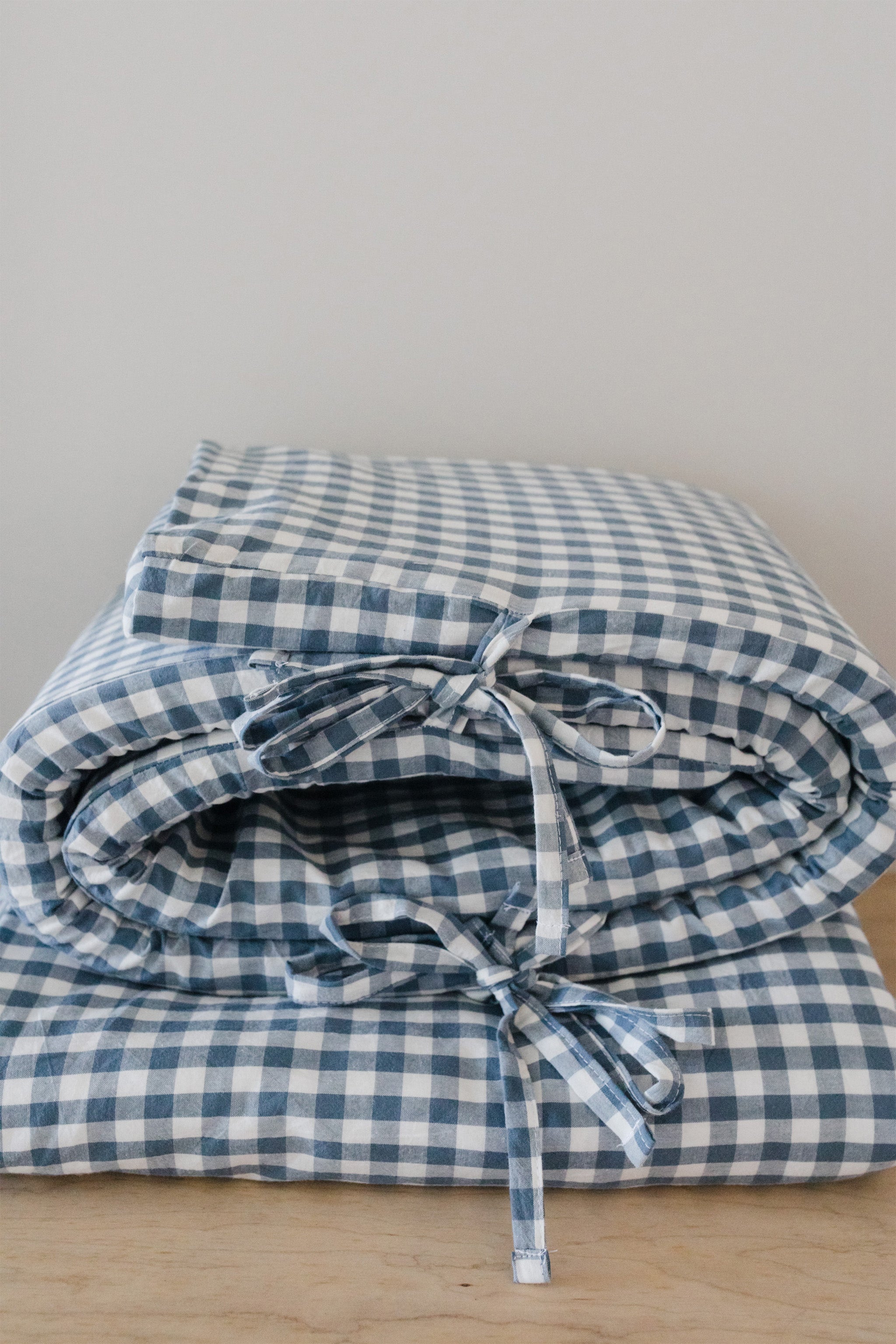 Blue Check Washed Cotton Cot Bumper Cover