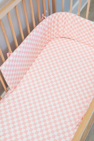 Pink Squares Cot Bumper Cover