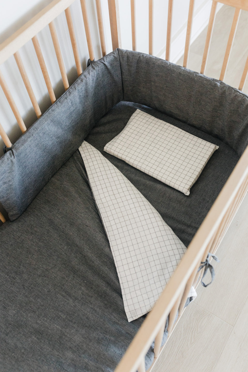 Charcoal Grid Washed Cotton Cot Duvet