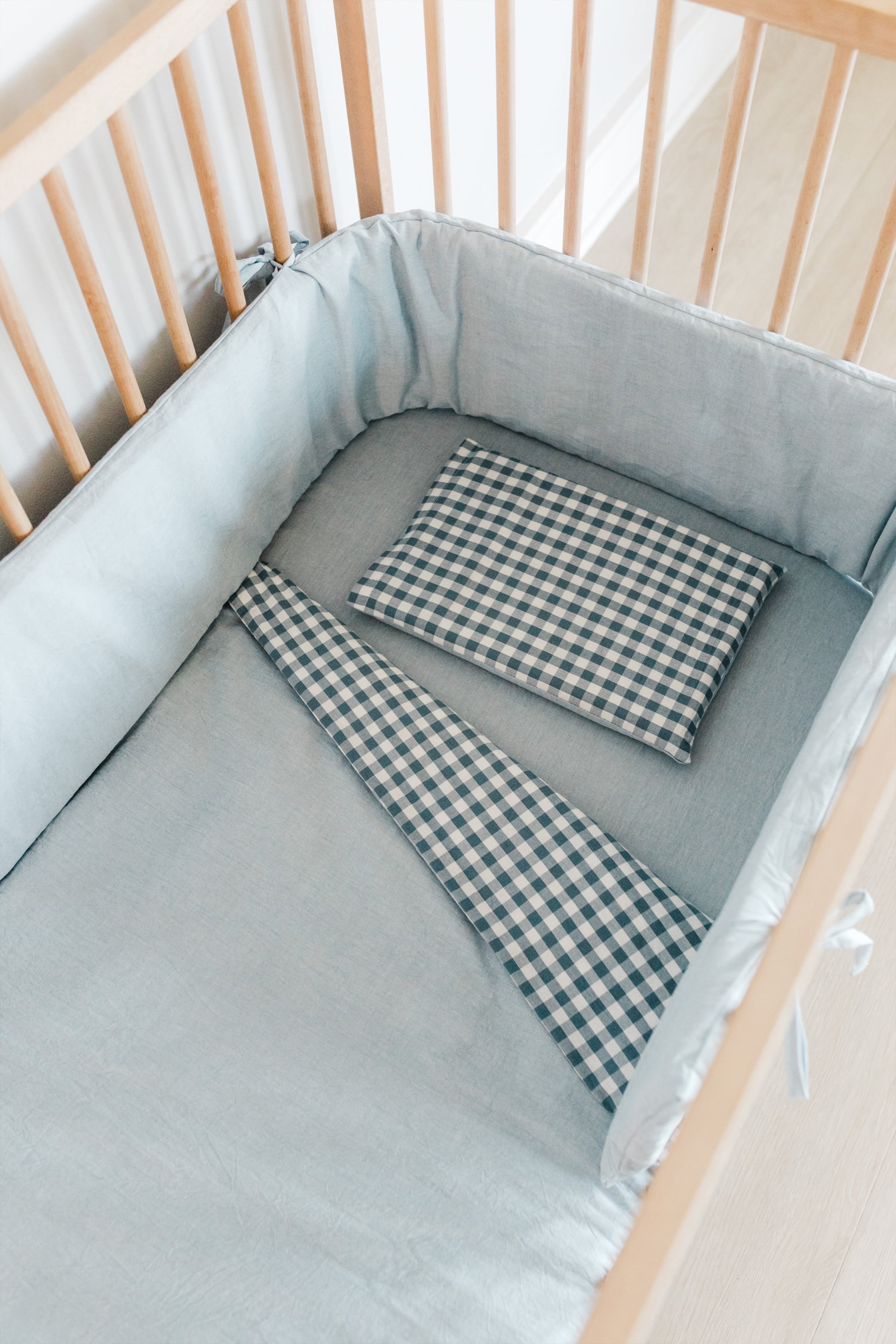 Blue Check Washed Cotton Cot Duvet