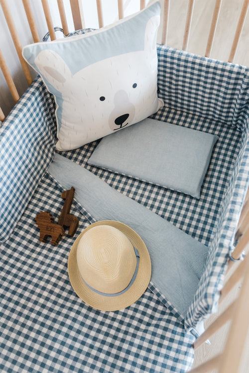 Blue Check Washed Cotton Cot Duvet
