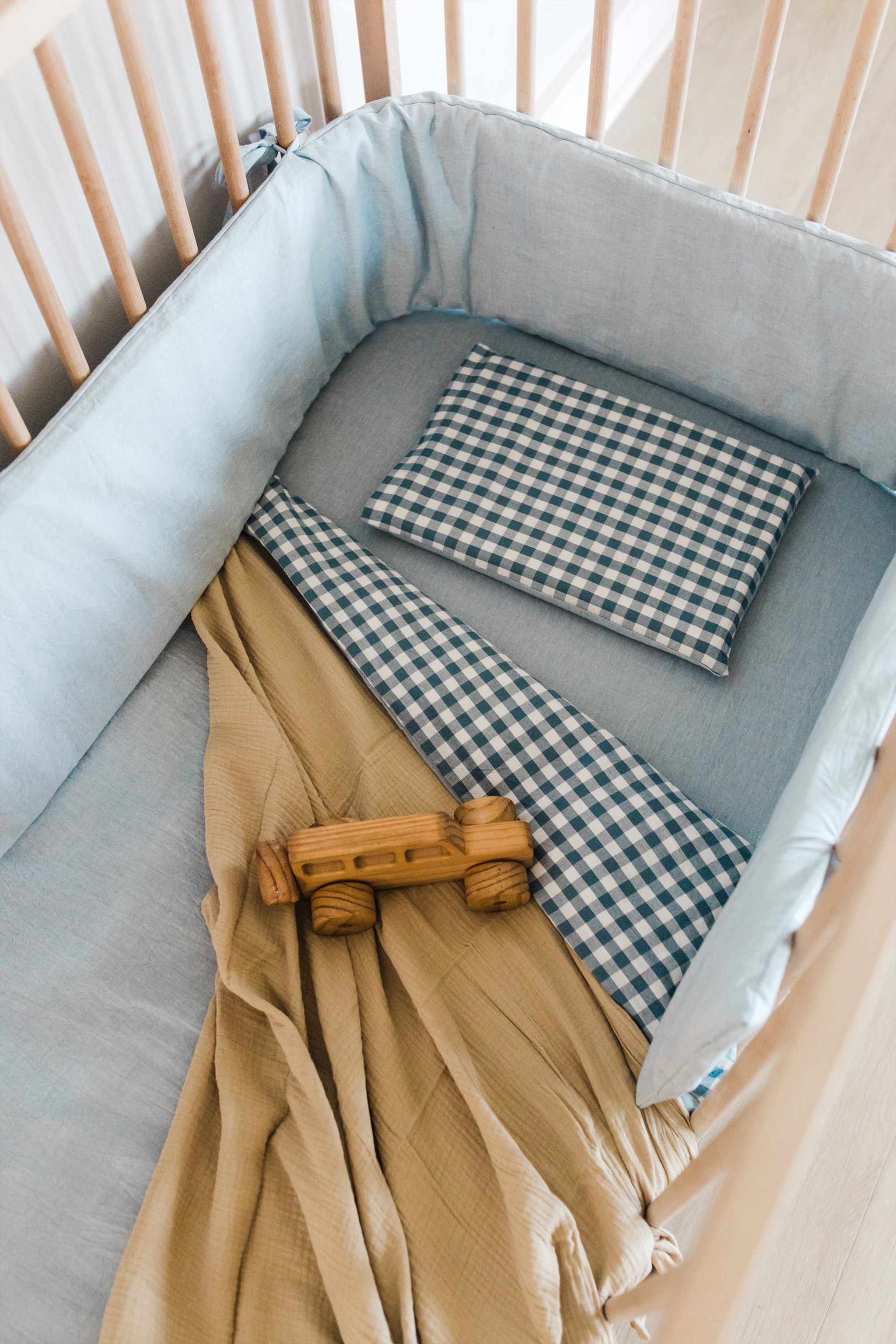 Blue Check Washed Cotton Cot Duvet
