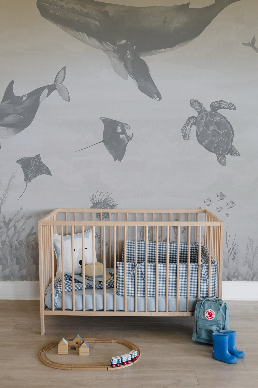 Blue Check Washed Cotton Cot Duvet