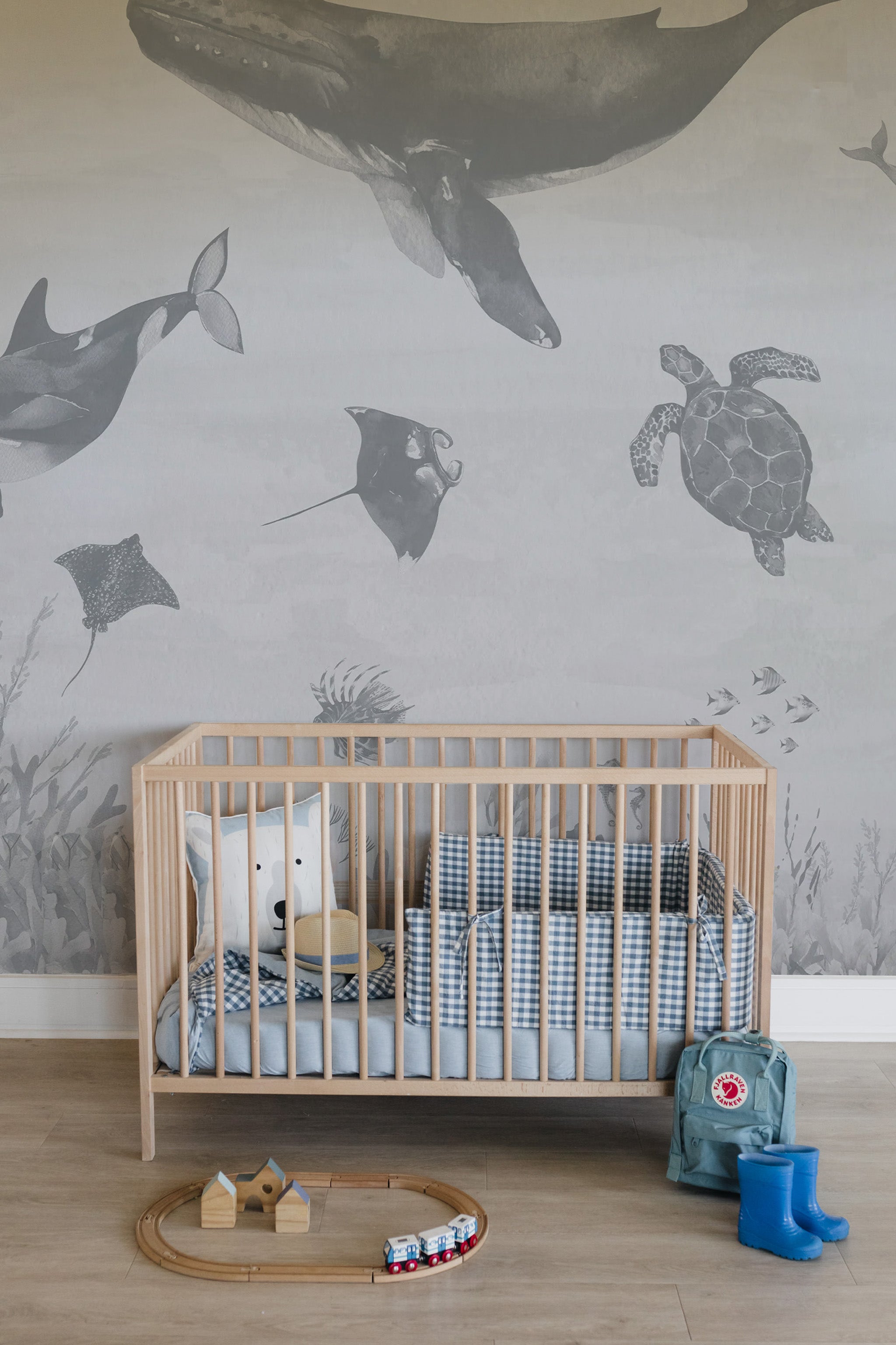 Blue Check Washed Cotton Cot Duvet