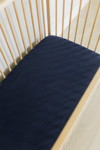 Navy Muslin Cot Fitted Sheet