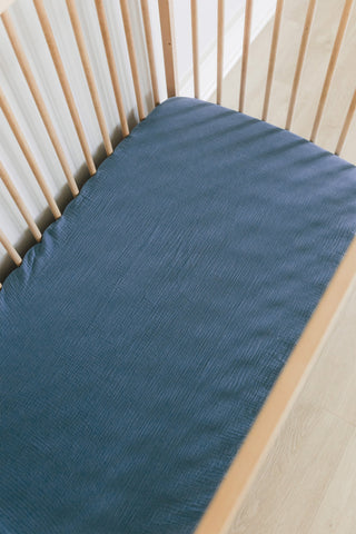 Arctic Blue Muslin Cot Fitted Sheet