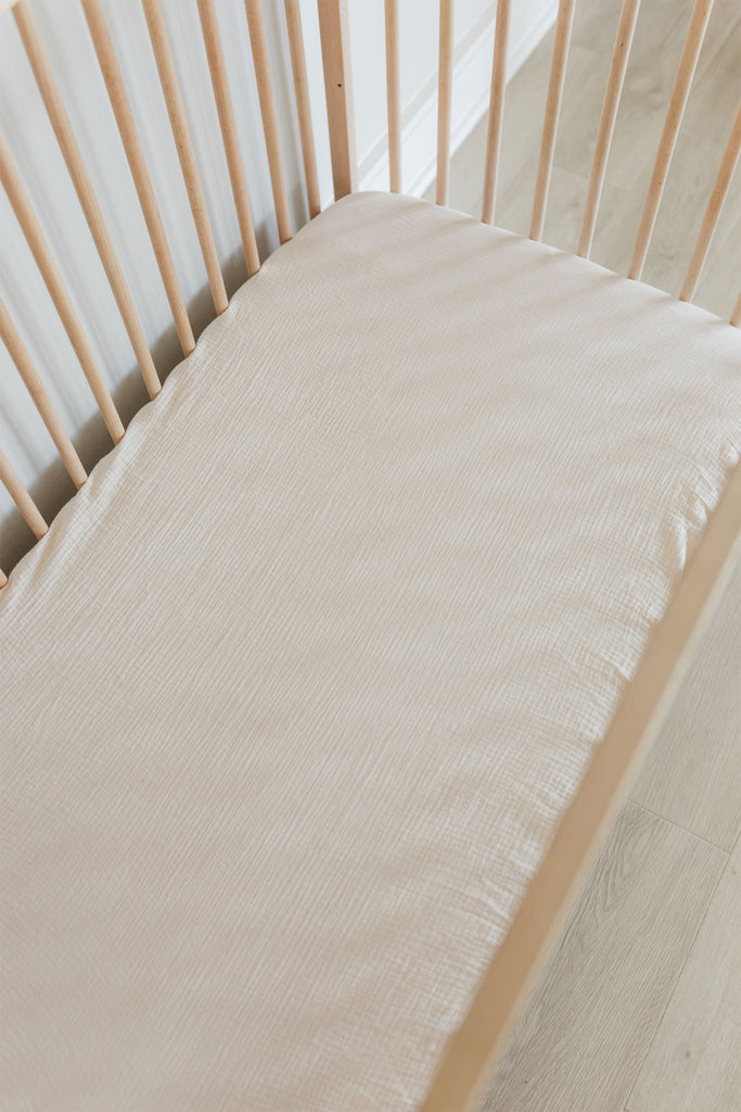 Coconut Muslin Cot Fitted Sheet