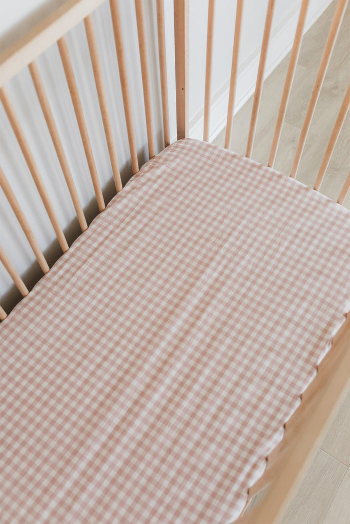 Pink Gingham Washed Cotton Cot Fitted Sheet