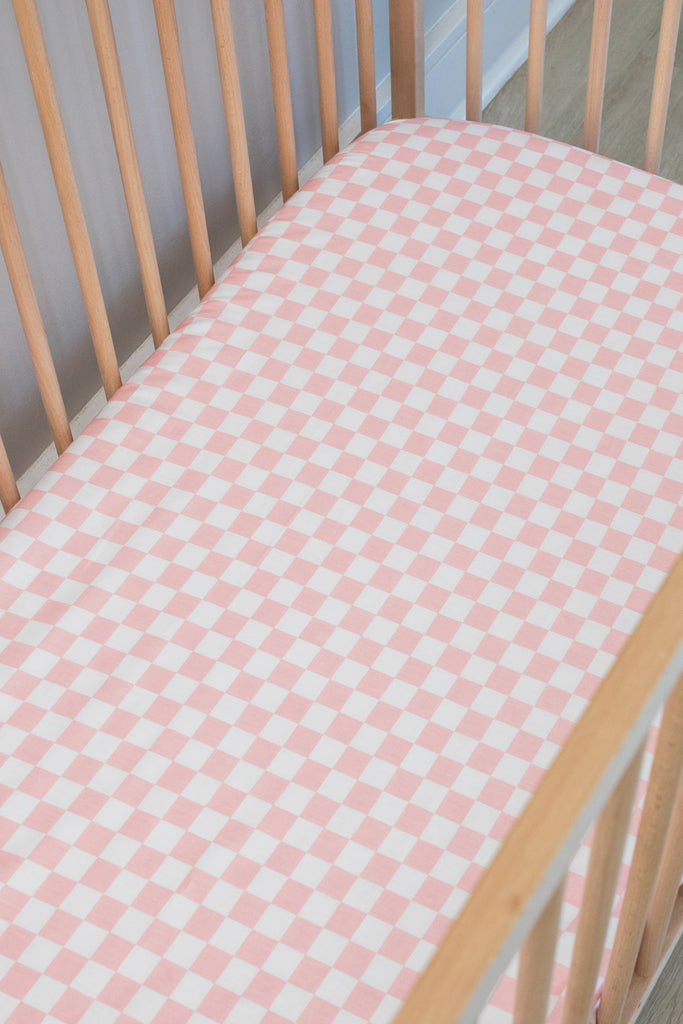 Pink Squares Cot Fitted Sheet