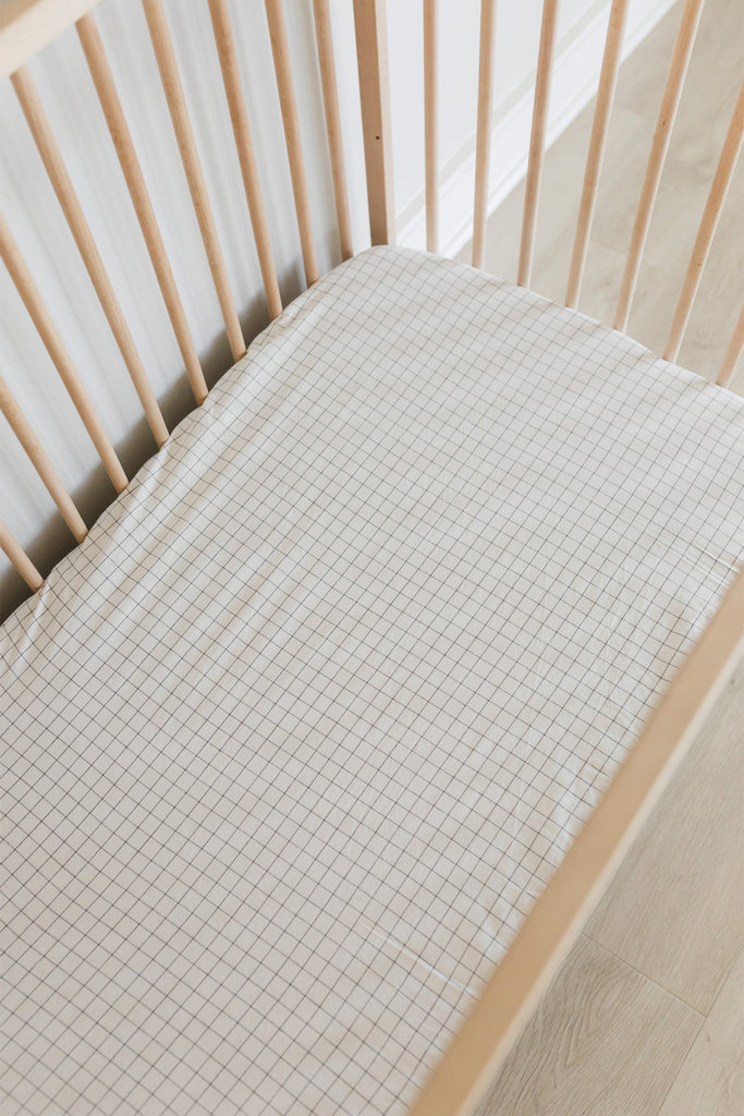 Grid Washed Cotton Cot Fitted Sheet
