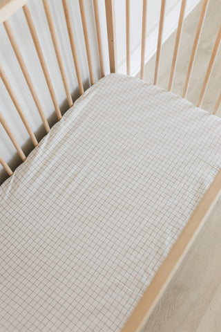 Grid Washed Cotton Cot Fitted Sheet