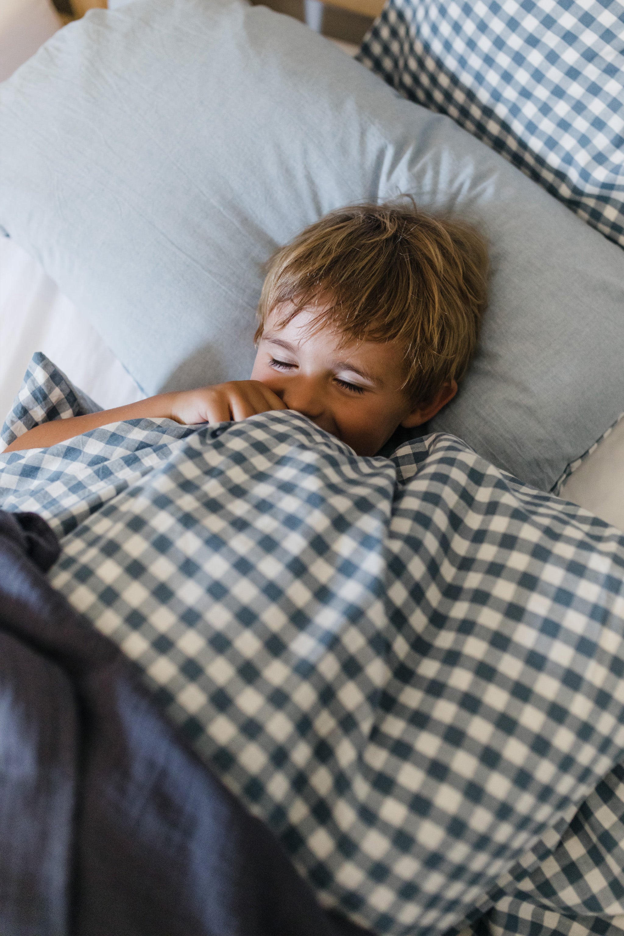 Blue Check Washed Cotton Duvet