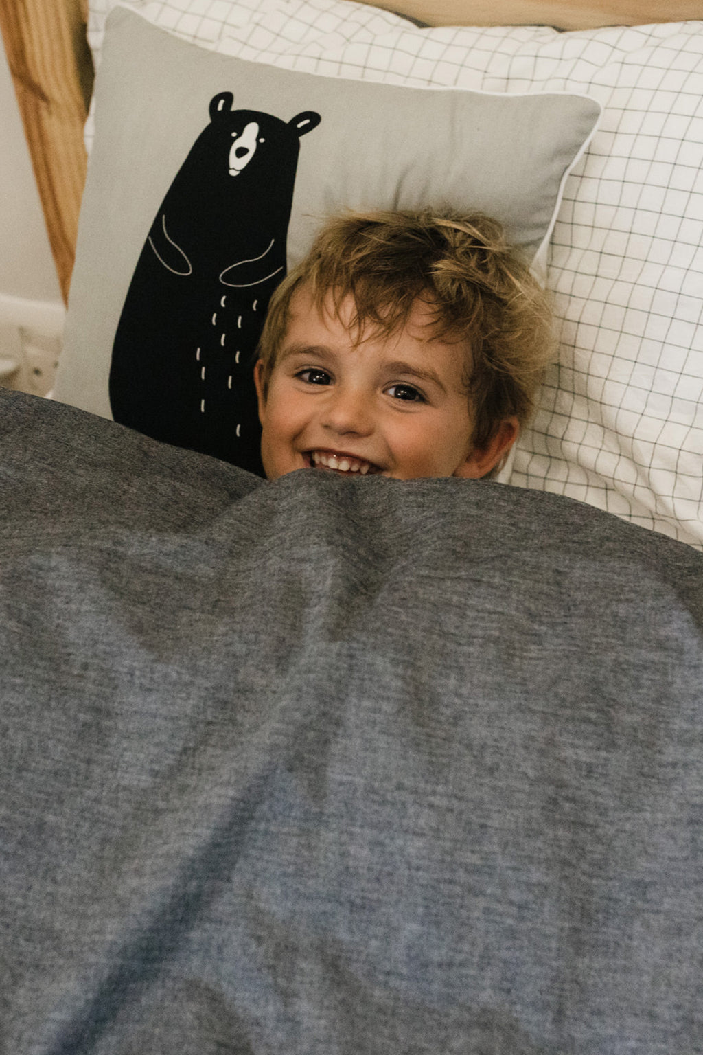 Charcoal Grid Washed Cotton Duvet