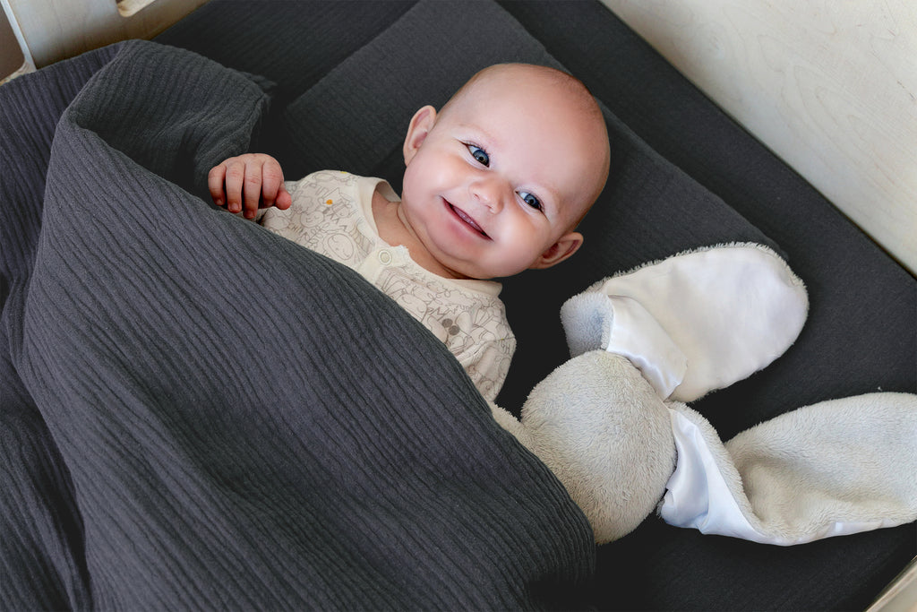 Blue Grey Muslin Cot Duvet