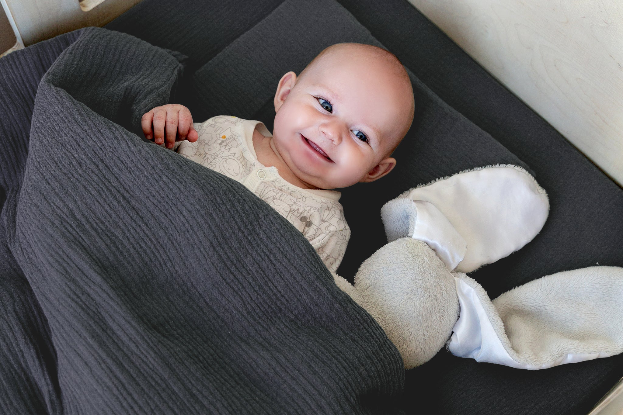 Blue Grey Muslin Cot Duvet